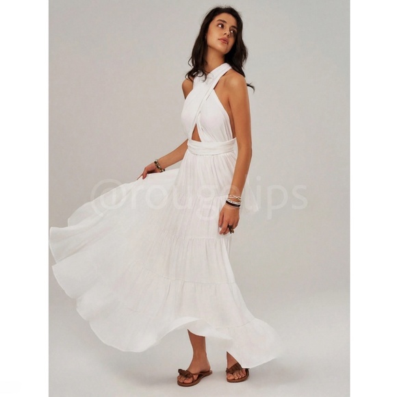 White Bohemian Long Flared Tie Dress - Picture 5 of 10